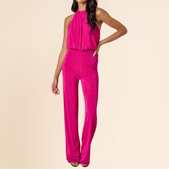 Blue Blush Vibrant Pink Halter Jumpsuit - Picture 2 of 8